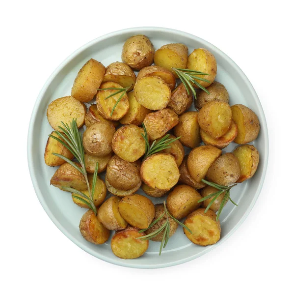 Batatas Assadas Deliciosas Com Alecrim Isolado Branco Vista Superior — Fotografia de Stock