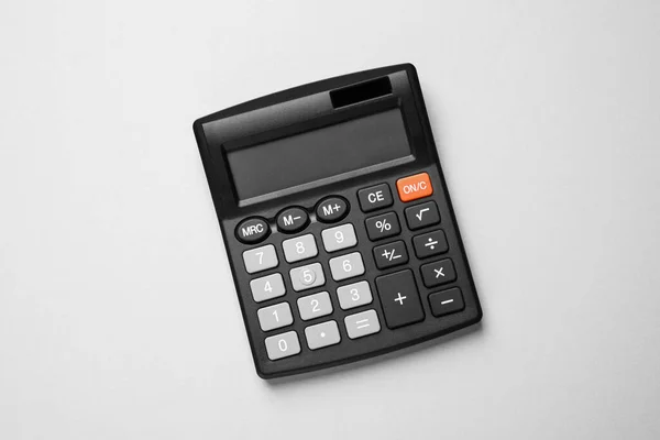 Kalkulator Jasnoszarym Tle Widok Góry Urządzenia Biurowe — Zdjęcie stockowe