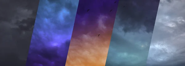Foto Cielo Durante Tempo Diverso Collage Disegno Banner Meteorologia Previsioni — Foto Stock