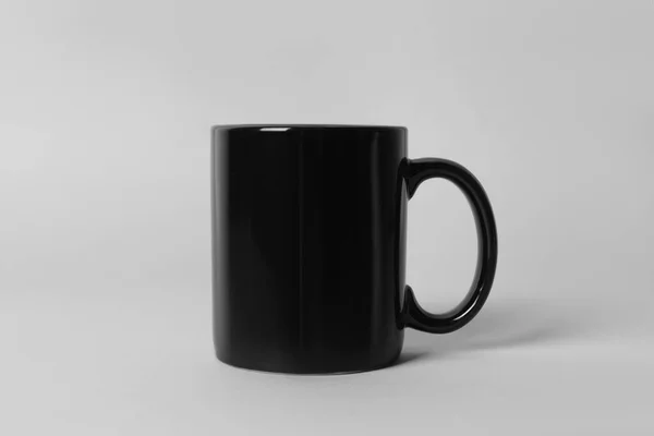 Μαύρη Κεραμική Κούπα Ανοιχτό Γκρι Φόντο — Φωτογραφία Αρχείου