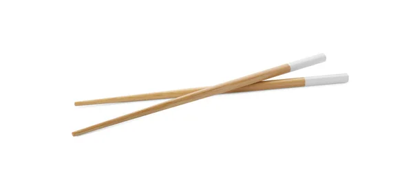 Pair Wooden Chopsticks Isolated White — Stock Photo, Image