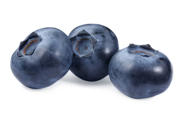 Three Fresh Ripe Blueberries Isolated White — Stock Photo, Image