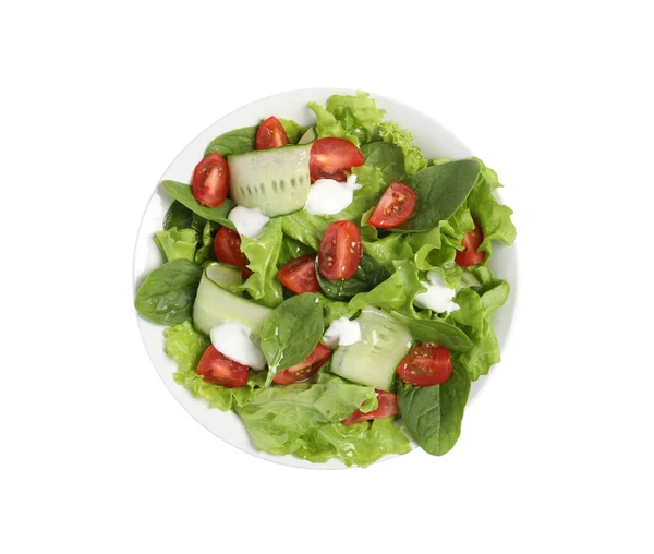 Lezzetli Sebze Salatası Beyaza Izole Edilmiş Üst Manzara — Stok fotoğraf