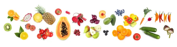 Beyaz Arka Planda Birçok Farklı Taze Meyve Sebze Üst Manzara — Stok fotoğraf
