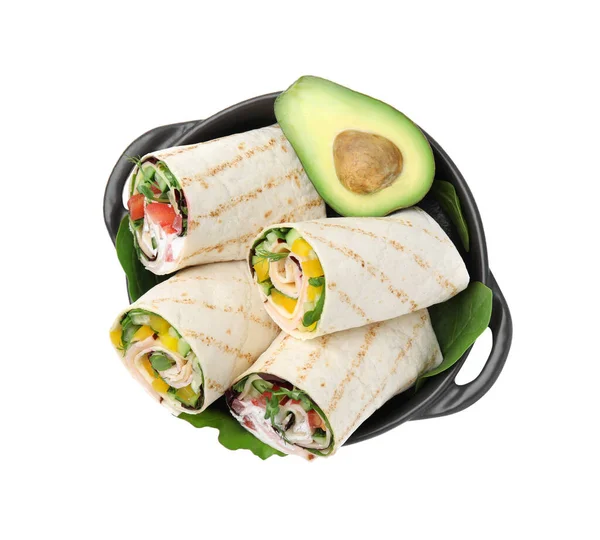 Leckere Sandwich Wraps Mit Frischem Gemüse Isoliert Auf Weißem Untergrund — Stockfoto