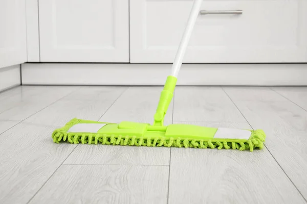 Cleaning Parquet Floor Mop Indoors — Stock Photo, Image