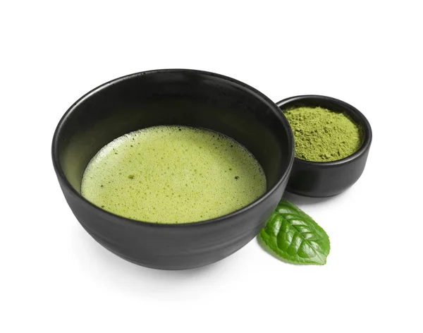 Filiżanka Świeżej Herbaty Matcha Zielony Proszek Izolowane Białym — Zdjęcie stockowe