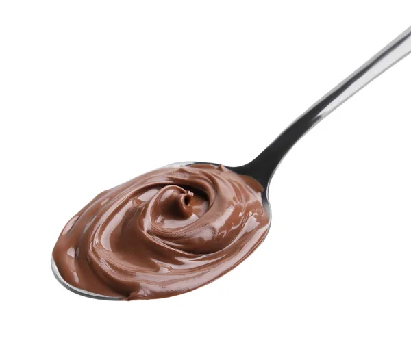 Ложка Смачною Шоколадною Пастою Ізольована Білому — стокове фото