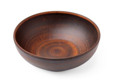 Beyaza izole edilmiş bir kil kasesi. Mutfak aletleri