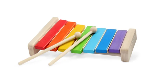 色彩艳丽的木琴在白色上隔离开来 儿童玩具 — 图库照片