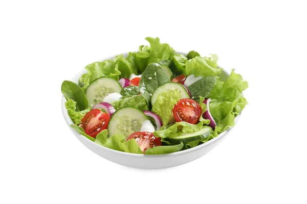 Délicieuse Salade Dans Bol Isolé Sur Blanc — Photo