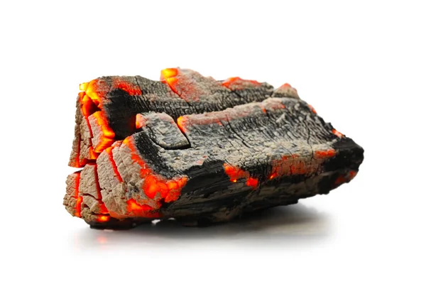 白底燃烧的煤块 — 图库照片