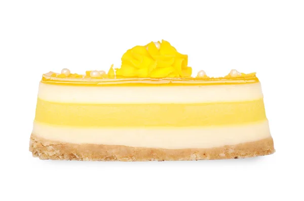Delicious Cheesecake Lemon Isolated White Top View — Stock Photo, Image