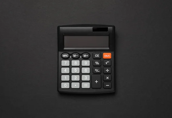 Kalkulator Czarnym Tle Widok Góry Artykuły Biurowe — Zdjęcie stockowe