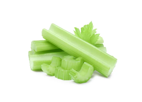 Čerstvě Nařezané Celerové Stonky Listy Izolované Bílém — Stock fotografie