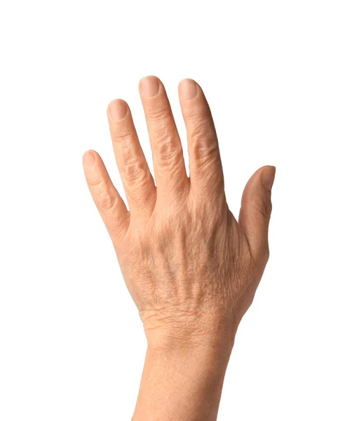 Yaşlanan Ciltli Bir Kadının Elinin Yakın Görüntüsü — Stok fotoğraf