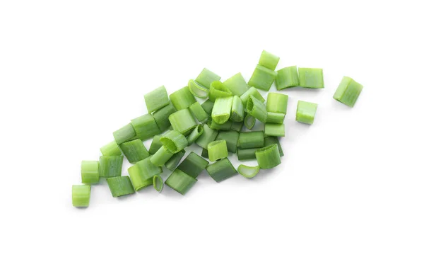 Pile Fresh Green Onion Isolated White Top View — Stock Photo, Image