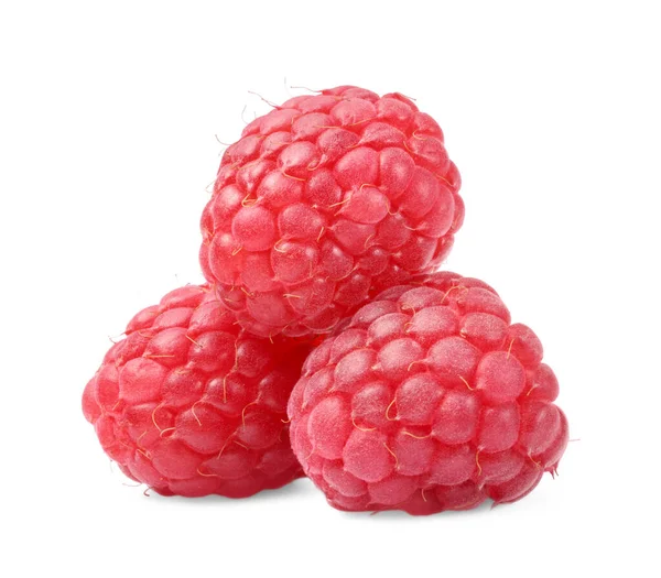Three Tasty Ripe Raspberries Isolated White — Stock Photo, Image