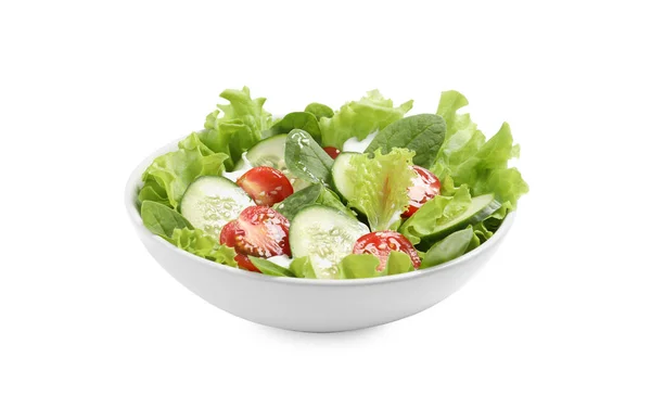 Heerlijke Salade Kom Geïsoleerd Wit — Stockfoto