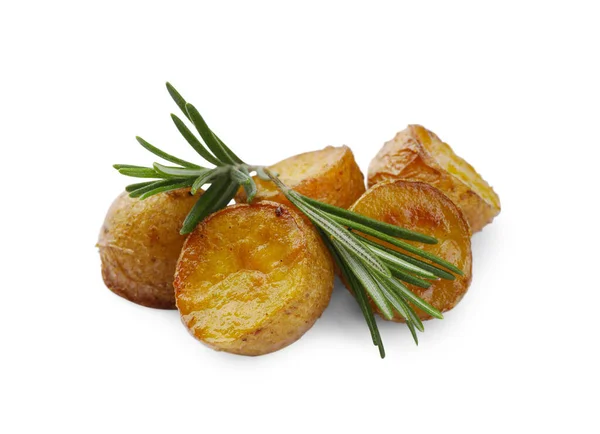 Tasty Baked Potato Aromatic Rosemary White Background — Stock Photo, Image