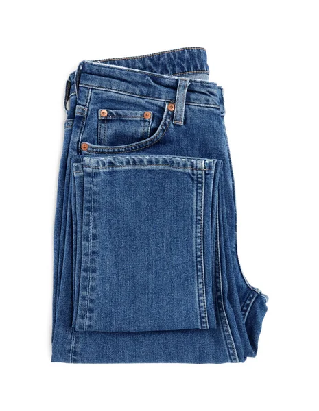 Jeans Blu Scuro Isolato Bianco Vista Dall Alto Vestiti Eleganti — Foto Stock