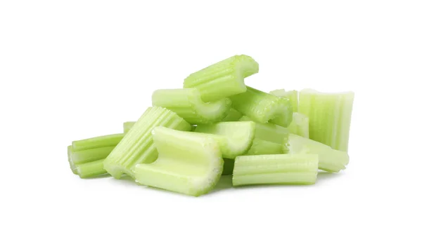 Hromada Čerstvě Nakrájeného Celeru Izolovaného Bílo — Stock fotografie
