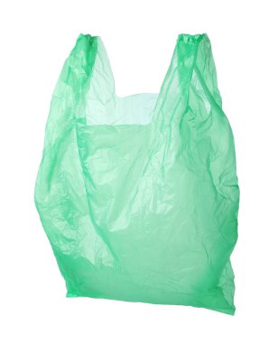 Bir yeşil plastik torba beyaza izole edilmiş.