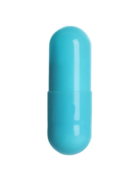 Ett Ljusblått Piller Vit Bakgrund Läkemedelsbehandling — Stockfoto