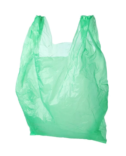 Een Groene Plastic Zak Geïsoleerd Wit Stockafbeelding