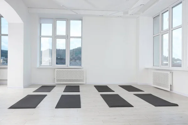 Spacious Yoga Studio Exercise Mats Big Windows — Stock Photo, Image
