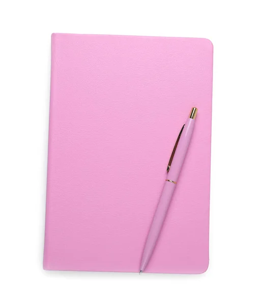 Closed Office Notebook Pen Isolated White Top View — Stock Photo, Image