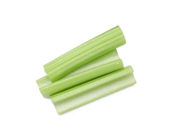 Čerstvě Zelený Broušený Celer Izolovaný Bílém Pohled Shora — Stock fotografie