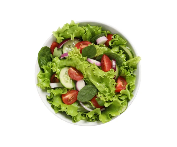 Salad Lezat Dalam Mangkuk Diisolasi Pada Putih Atas Pandangan — Stok Foto