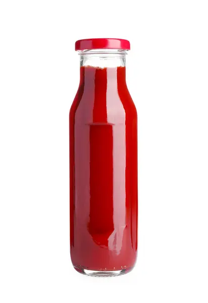 Botella Cristal Sabroso Ketchup Aislado Blanco — Foto de Stock