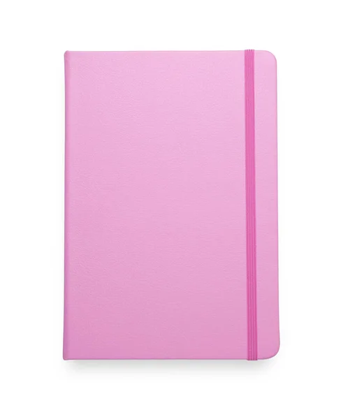 Closed Pink Office Notebook Isolated White Top View — Stock Photo, Image