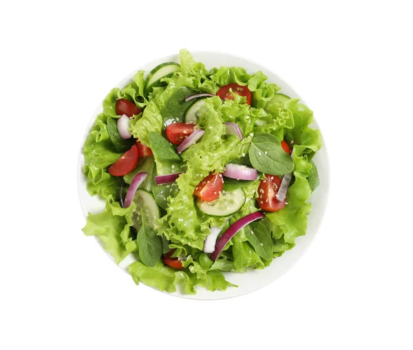 Heerlijke Salade Kom Geïsoleerd Wit Bovenaanzicht — Stockfoto