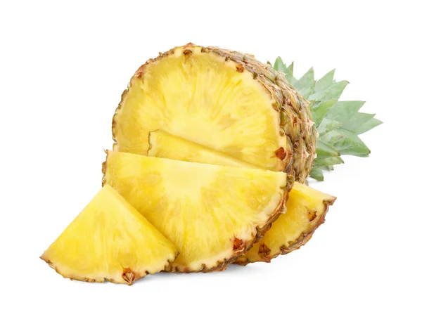 Skär Välsmakande Mogen Ananas Isolerad Vit — Stockfoto