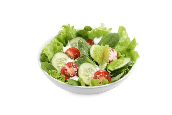 Köstlicher Salat Schüssel Isoliert Auf Weiß — Stockfoto