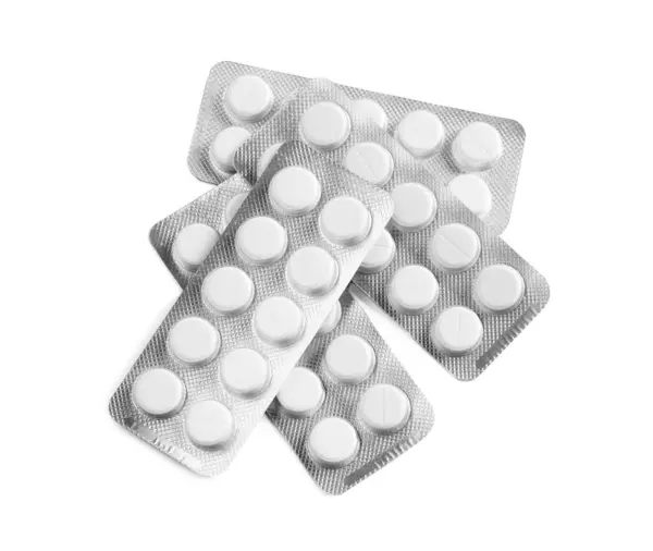 Tabletter Blister Isolerade Vit Ovanifrån — Stockfoto