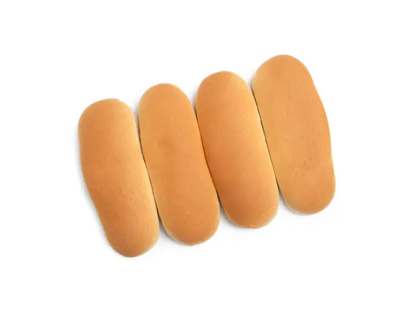 Tasty Fresh Buns Hot Dogs White Background Top View — Stock Photo, Image