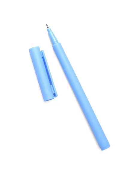 One Light Blue Marker Cap White Background Top View — Stock Photo, Image