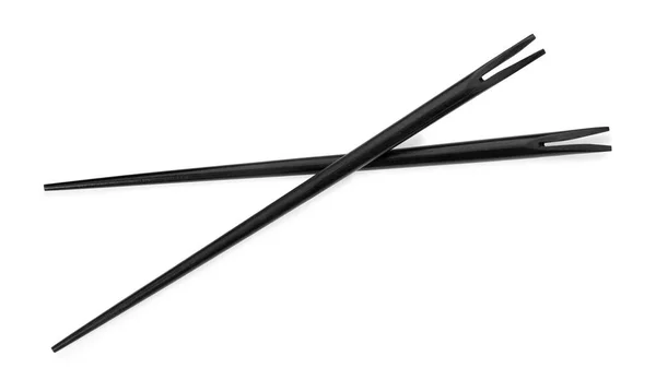 Ζεύγος Μαύρων Chopsticks Που Απομονώνονται Λευκή Κορυφαία Προβολή — Φωτογραφία Αρχείου