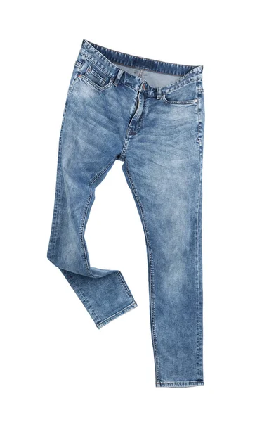 Stijlvolle Lichtblauwe Jeans Geïsoleerd Wit — Stockfoto