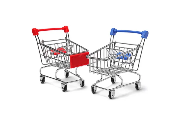 Empty Mini Metal Shopping Carts White Background — Stock Photo, Image