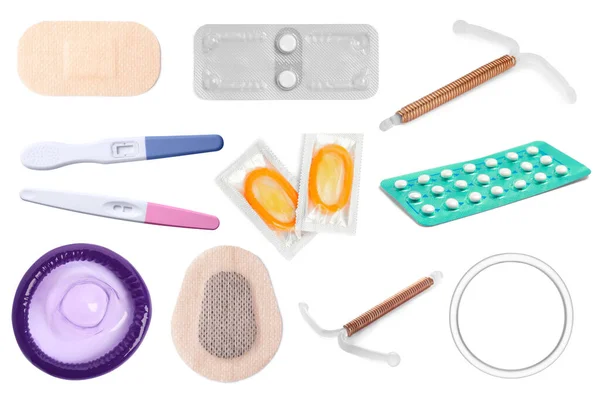 Contraccettivi Orali Cerotti Anello Vaginale Preservativi Dispositivi Intrauterini Test Ovulazione — Foto Stock