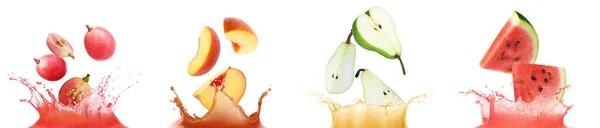 用葡萄 西瓜汁和新鲜水果制成 用白色隔开 — 图库照片