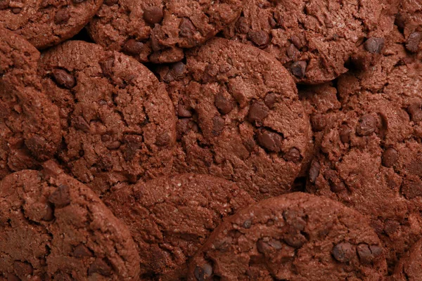 Biscoitos Chocolate Saborosos Como Fundo Vista Superior — Fotografia de Stock