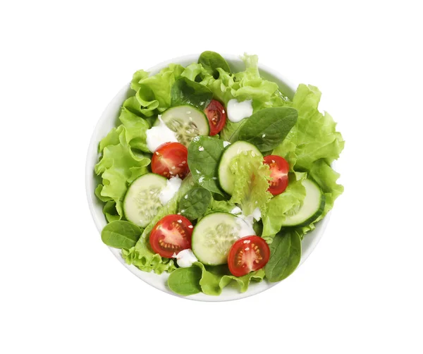Lækker Salat Skål Isoleret Hvid Top View - Stock-foto