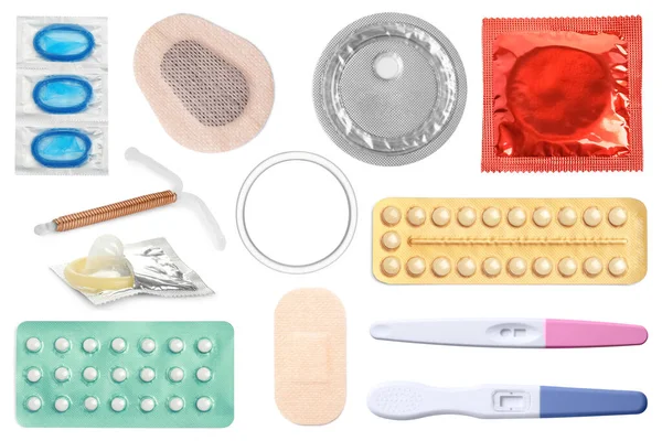 Contraccettivi Orali Cerotti Anello Vaginale Preservativi Dispositivo Intrauterino Test Ovulazione — Foto Stock