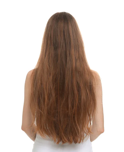 Woman Damaged Hair White Background Back View — Stock Photo, Image